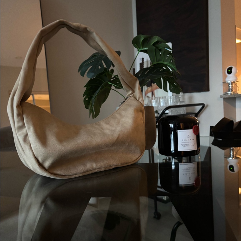 Beige Women's Hobo Shoulder Bag - Soft Suede Style